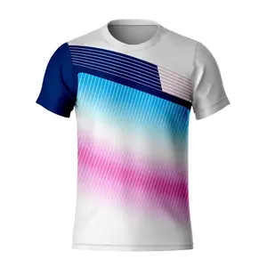 Kaus Cetakan Sublimasi Logo Kustom Kaus Olahraga Tenis Meja Kaus Lari Bernafas Cepat Kering Uniseks