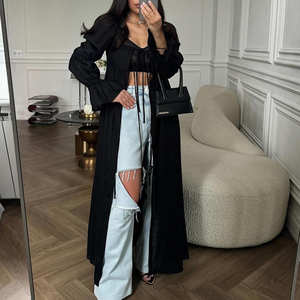 Manica a sbuffo 2025 alla moda abiti Casual in <span class=keywords><strong>lino</strong></span> di cotone bianco Cardigan lungo abito estivo <span class=keywords><strong>donna</strong></span> - Product Image 2