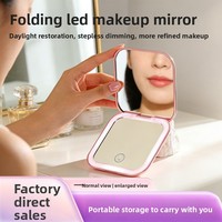 Square Portable Gift Handheld Folding Magnifying LED Light Charging Function Compact Design Makeup Compact Mirror