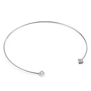 ปลอกคอสแตนเลสประดับเซอร์คอนทรงสี่เหลี่ยมสำหรับผู้หญิง - Product Image 5