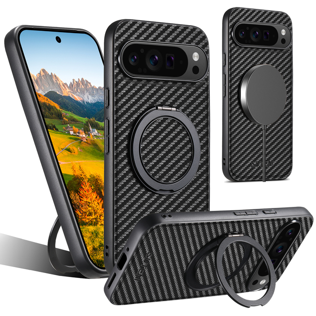 SUTENI for Google 10 Pro XL Phone Case Magnet Wireless Charging 360° Rotating Stand Ring Buckle Faux Leather Pixel 9 8A 7 6