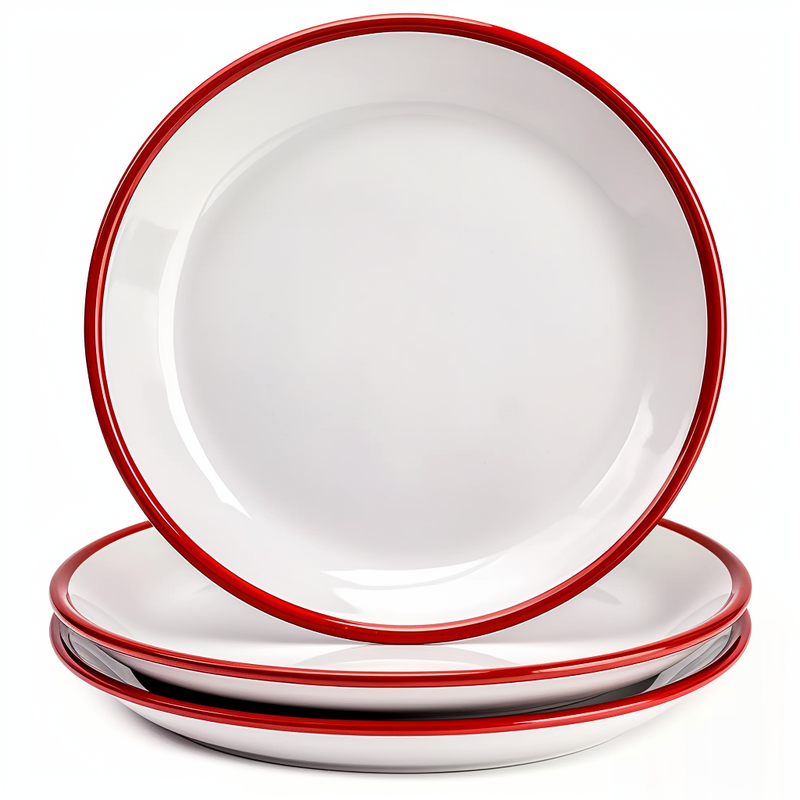 Customized Red Rim Ceramic Dinner Plate