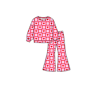 Vestido Romper a Cuadros con Corazones Personalizado para Niñas, Día de San Valentín, Venta al por Mayor, para Hermanas, de Algodón Orgánico y Spandex, Manga Larga - Product Image 3