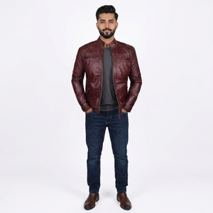 2026 Side Multi Pockets Breathable Vintage <b>Men's</b> Biker <b>Leather</b> <b>Jacket</b> Fresh Arrival Durable Material Outdoor Wear - Product Image 1