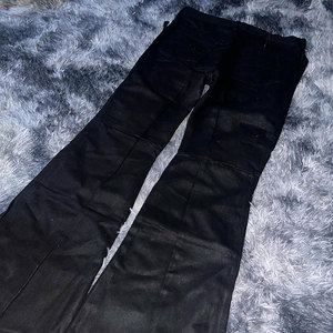 <span class=keywords><strong>Jean</strong></span> YUCE personnalisé streetwear <span class=keywords><strong>noir</strong></span> <span class=keywords><strong>enduit</strong></span>, coupe bootcut évasée, empilé, pour homme, coupe décontractée slim, jambe large cirée, entrejambe long, en denim - Product Image 4