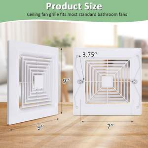 Grille d'aération <span class=keywords><strong>de</strong></span> salle <span class=keywords><strong>de</strong></span> bain 9 x 9 compatible avec ventilateur <span class=keywords><strong>de</strong></span> plafond carré en plastique blanc à ressort, accessoires <span class=keywords><strong>de</strong></span> climatisation - Product Image 6