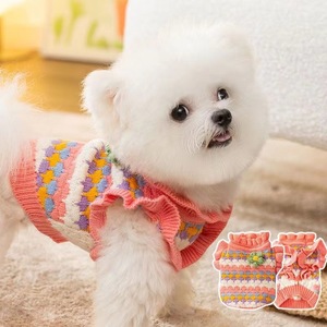 Puppy Sweater Winter Knit Clothes For Small Dogs Bichon Frise Pomeranian Schnauzer Teddy <b>Bear</b> Pet Apparel <b>Pink</b> Red 3D Floral - Product Image 1