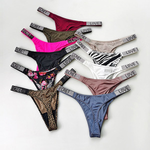 Slip Donna Sexy a Vita Bassa Nuovi Colori con Scritta <span class=keywords><strong>Love</strong></span> Secret, Tanga con Filo Lucido e Cintura con Strass, Tinta Unita - Product Image 1