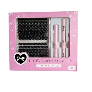 Logo personnalisé pour bricolage Fluffy Lash Clusters Wholesale <span class=keywords><strong>D</strong></span> Curl 60D Cluster Lashes Kit avec pince à épiler Bond Seal and Remover - Product Image 1