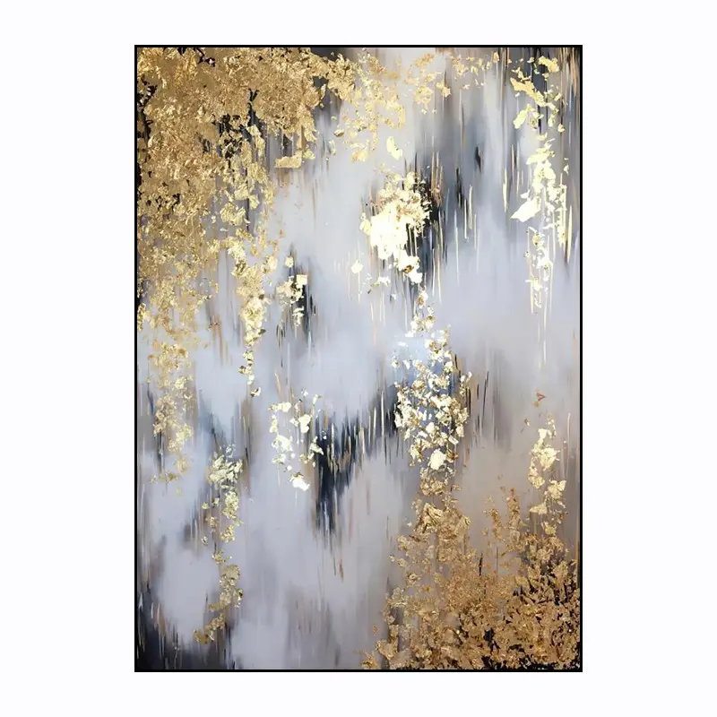 Moderne Luxe Decoratief Schilderij Woonkamer Ingang Abstract Opknoping Schilderij Tv Achtergrond Muur Goud Folie Handgemaakte Muurschildering