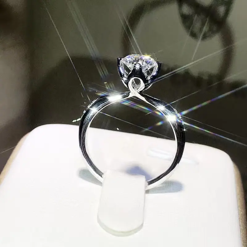 Silver Tone Ring 1 Carat Diamond Gemstone Bizuteria Jewelry Anillos De Wedding Diamant Rings Wholesale