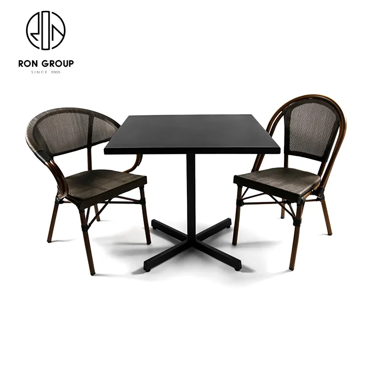 Bán buôn pháp nhôm Bistro ban công xếp chồng Ratan Stackable wicker cánh tay cafe mây ngoài trời nhà hàng ghế vườn