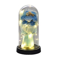 Kado Hari Valentine & Ulang Tahun, Set 9 Bunga Sabun Es Biru dengan Mawar Kaca Borosilikat Berbentuk Kubah untuk Pacar