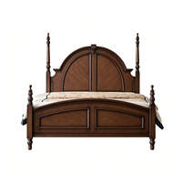 Cadre de lit rétro en bois foncé avec tête de lit cintrée et arquée pour chambre à coucher