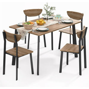Simple natural wood color dining table <b>set</b>, five pieces, curved backrest, wood grain dining chairs, <b>waterproof</b> and - Product Image 4