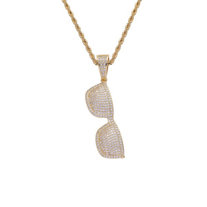 Bijoux hip hop européens et américains, collier personnalisé en cuivre incrusté de zircon, pendentif lunettes hip hop rétro pour hommes - Product Image 4