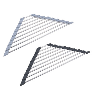 Triangle Silicone <strong>Collapsible</strong> Roll up 201/304 Stainless Steel Over Sink Corner Dish Drying Rack - Product Image 1