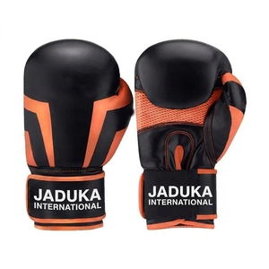 Gants de boxe Premium Noir Orange Haute Qualité 16oz 100% Cuir de Vachette Fermeture au poignet Doigts entiers Légers - Product Image 1