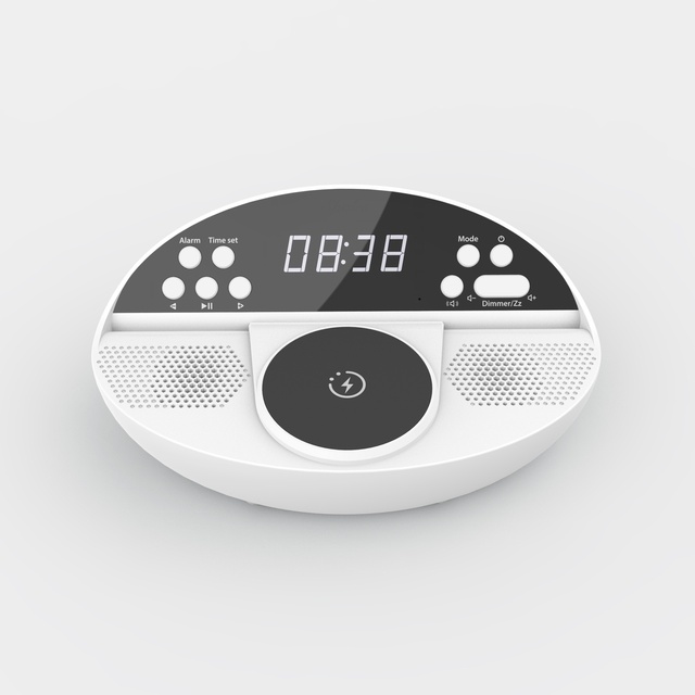 Wireless Charging  Speaker With FM Radio All-in-one Speaker Desktop Clock Alarm Built-in Battery Audio Player