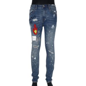 2025 Design di ultima generazione da uomo in <span class=keywords><strong>Jeans</strong></span> stile dritto Splash Wash ricamo strass tessuto traspirante stampa modello di magazzino di vendita - Product Image 1