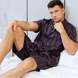 Hot Pyjama 2021 Thiết Kế Mới Satin Lụa Thoáng Khí Ngắn Tay Áo Hàng Đầu Và Quần 2Pcs Set Ngủ Cho Nam Giới - Product Image 4