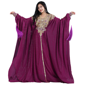 Caftan marocain pour femme, costume violet et or brodé, robe de scène pour mariage et spectacle - Product Image 1