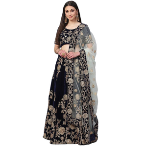 Zeel Vêtements Bleu Marine Designer Brodé Velours Semi-Cousu Lehenga Choli Belle Fête Porter Des Robes De Bal - Product Image 1