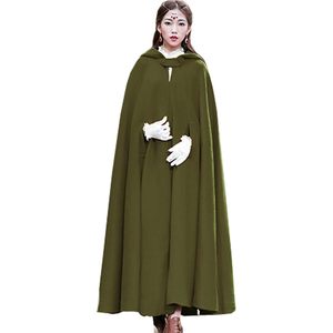 FOXA <b>Women</b> Wool Blend Hooded <b>Cape</b> Autumn Winter Windproof Maxi Cloak Elegant Style Long <b>Coat</b> - Product Image 1
