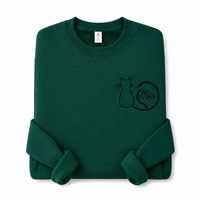 Sweat-shirt à col rond personnalisé avec silhouette de petit chat brodée et cercle de queue, nom personnalisé pour cadeau et vêtement pour maman de chat