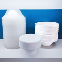 Bols jetables en PP blanc de 6,3 pouces, bols en plastique robustes, vaisselle casher, forme ronde profonde, dîners de Pessah, bols alimentaires en gros