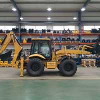 Mini Excavator Loader 4x4 Murah, Backhoe Loader Kecil, Wheel Loader Kompak China, Traktor Penggali, Pompa Mesin