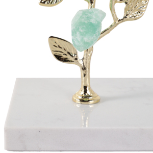 Sculpture d'arbre décorative pour la maison, branche dorée avec pierres aquamarine, base en marbre, pour la salle de bain, le bureau, la salle à manger, la décoration de la maison - Product Image 5