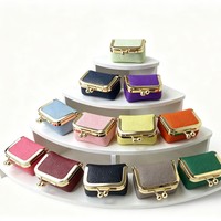 Mini pochette multifonctionnelle à fermoir Kiss Lock, couleur unie, en cuir PU, petite bourse carrée pour monnaie, bijoux et rouge à lèvres