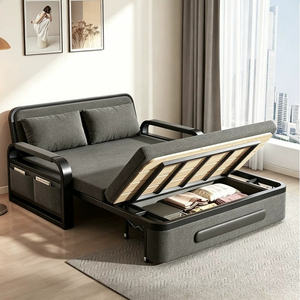 Sofá <span class=keywords><strong>Cama</strong></span> de 2 Plazas con Estructura Metálica, Convertible, con Bolsillos Laterales de Almacenamiento, Sofá <span class=keywords><strong>Cama</strong></span> Extensible para Invitados, Ideal para Espacios Pequeños - Product Image 3