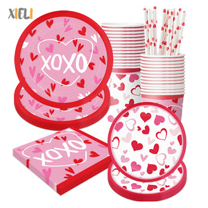 XIELI Vietnam Assiettes en papier jetables, vaisselle de fête de la saint-valentin, ensemble d'assiettes en papier écologiques - Product Image 1
