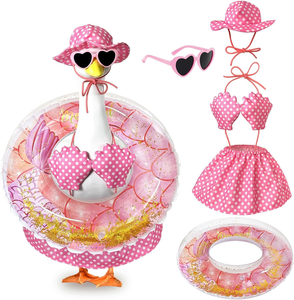 Pafu Cement Goose Décoration de jardin extérieur, 23 pouces, avec tenue d'été style bikini pour canard de porche et 5 tenues hawaïennes pour canard de porche - Product Image 1