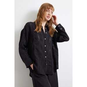 Chemise en organza rayée noire pour femme, décontractée, transparente, à porter au quotidien - Product Image 6