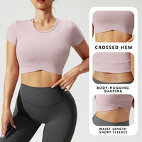 T-shirt de yoga de style nouveau pour femmes, haut court sexy d'été, haut de yoga de fitness à filetage