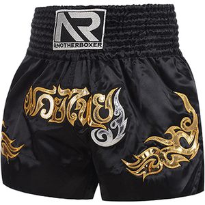 Pantalones Cortos de Muay Thai Anotherboxer, Negros con Bordado Dorado, de Secado Rápido, Unisex, para Entrenamiento y Combate - Product Image 1