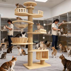 Arbre à chat autoportant réglable en hauteur avec poteaux à gratter en bois et en sisal, mobilier pour chat écologique et durable - Product Image 5