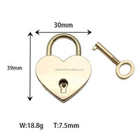 Cadenas en métal coloré en forme de cœur, petit, durable, de bonne qualité, 39 x 30 x 7,5 mm, avec une clé, pour carnets - En stock