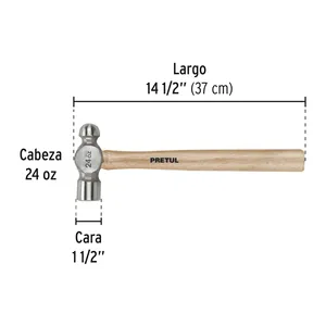 Maestro con 16 unità lucidato martello a sfera 24 oz manico in legno, Pretul - Product Image 3