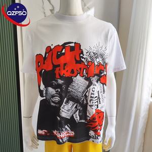 QZFSO Custom Premium Heavyweight Distressed cuello redondo DTG estampado gráfico recortado Boxy Tee Drop Shoulder Camiseta de manga corta - Product Image 1