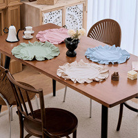 Napperons de table ronds en coton à carreaux personnalisés en gros, napperons décoratifs en tissu à carreaux avec bords festonnés