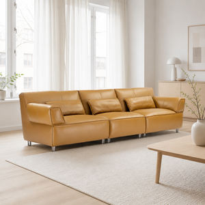 Modern Sofa Segmented <b>Back</b> <b>Cushion</b> Lumbar Pillow Slim Metal Legs Low Profile 3 Seat Compressed Sofa Living Room Hotel Office - Product Image 1
