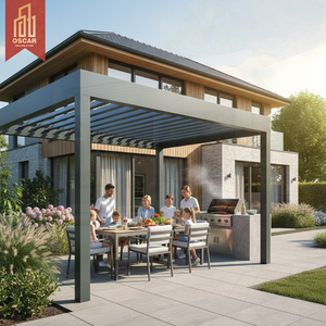 Pergola bioclimatique en aluminium pour extérieur avec structure thermolaquée, <span class=keywords><strong>bois</strong></span> traité sous pression, pergola de jardin, <span class=keywords><strong>terrasse</strong></span> - Product Image 1