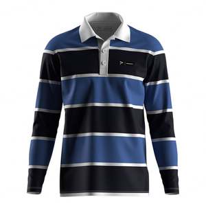 Camisa de Rugby a Rayas de Manga Larga con Cuello Polo para Hombre, Corte Clásico, para Uso Diario y Entrenamiento - Product Image 1