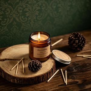 Ascendia Scented Candle <b>Amber</b> <b>Glass</b> <b>Jar</b> Soy Wax Woody Aromatherapy Home Decoration Holiday Classic Style 1 Wick - Product Image 3