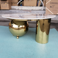 Table basse ovale en marbre avec base en acier inoxydable, style nordique, salon, luxe, moderne, glamour, meubles de maison