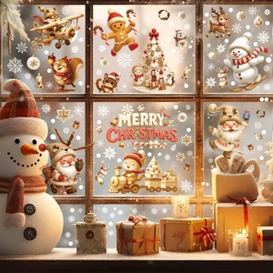 Autocollants de Noël élégants pour fenêtres, flocons de neige et cerfs givrés, adhésifs statiques pour portes vitrées et décorations de fêtes d'hiver - Product Image 2